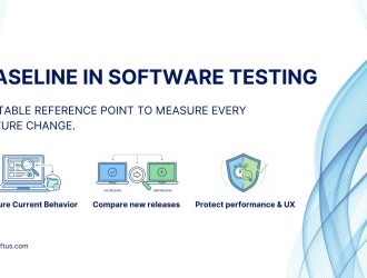 Cover slide titled “Baseline in Software Testing” with a definition describing a stable reference point to measure future changes, and icons representing capturing current behavior, comparing new releases, and protecting performance and user experience.
