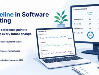 Baseline in software testing showing current performance metrics compared with a new release to identify changes.