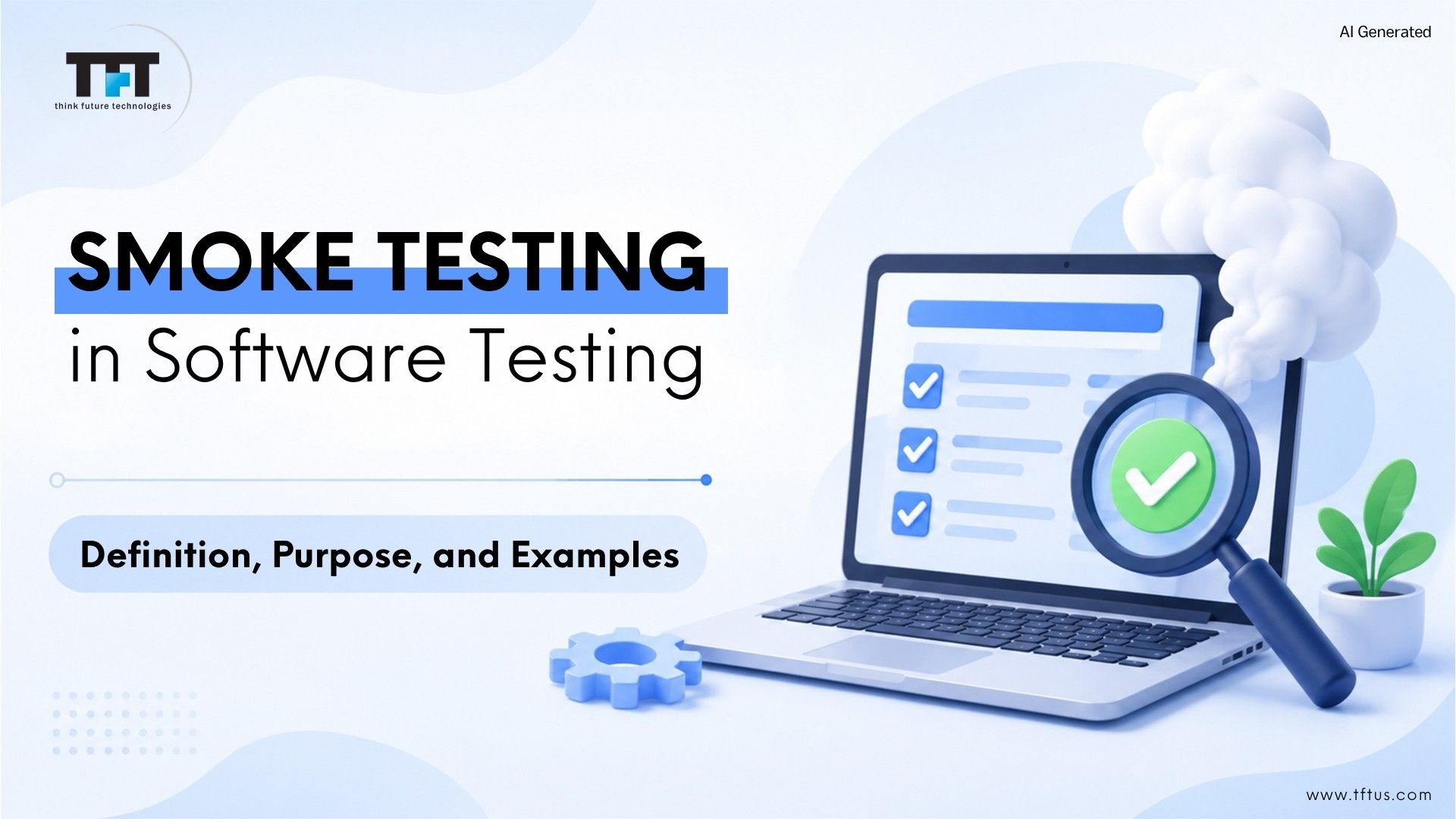 What Is a Smoke Test in Software? Definition, Purpose & Examples 1 Illustration explaining smoke testing in software testing, highlighting quick build verification, core functionality checks, and early detection of critical failures before detailed testing begins.