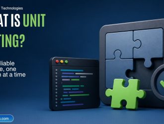 Overview illustration explaining unit testing as a software testing practice that validates individual functions and components to build reliable, maintainable applications.