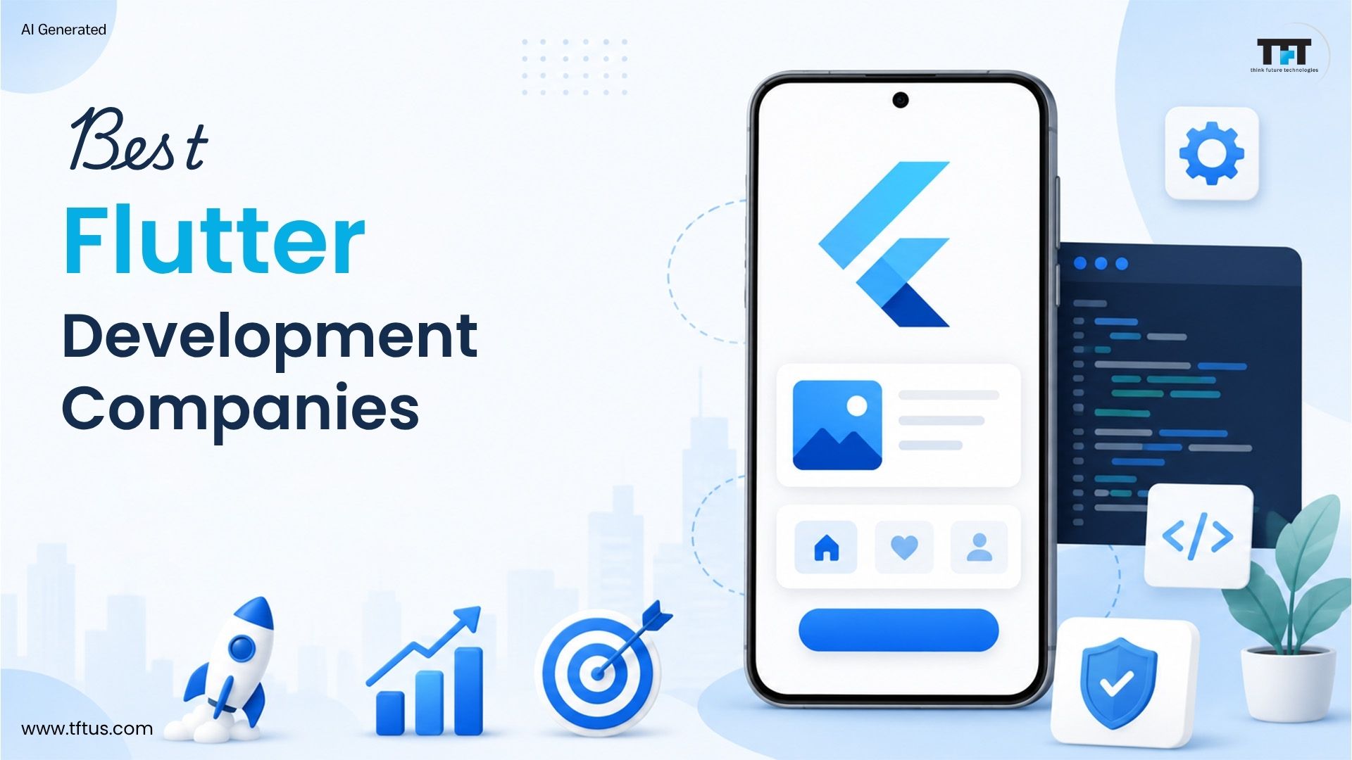 Best Flutter Development Companies: Top Agencies for High-Performance Mobile Apps 1 Illustration highlighting the best Flutter development companies, featuring Flutter app development, scalable architecture, secure coding, and high-performance mobile solutions.