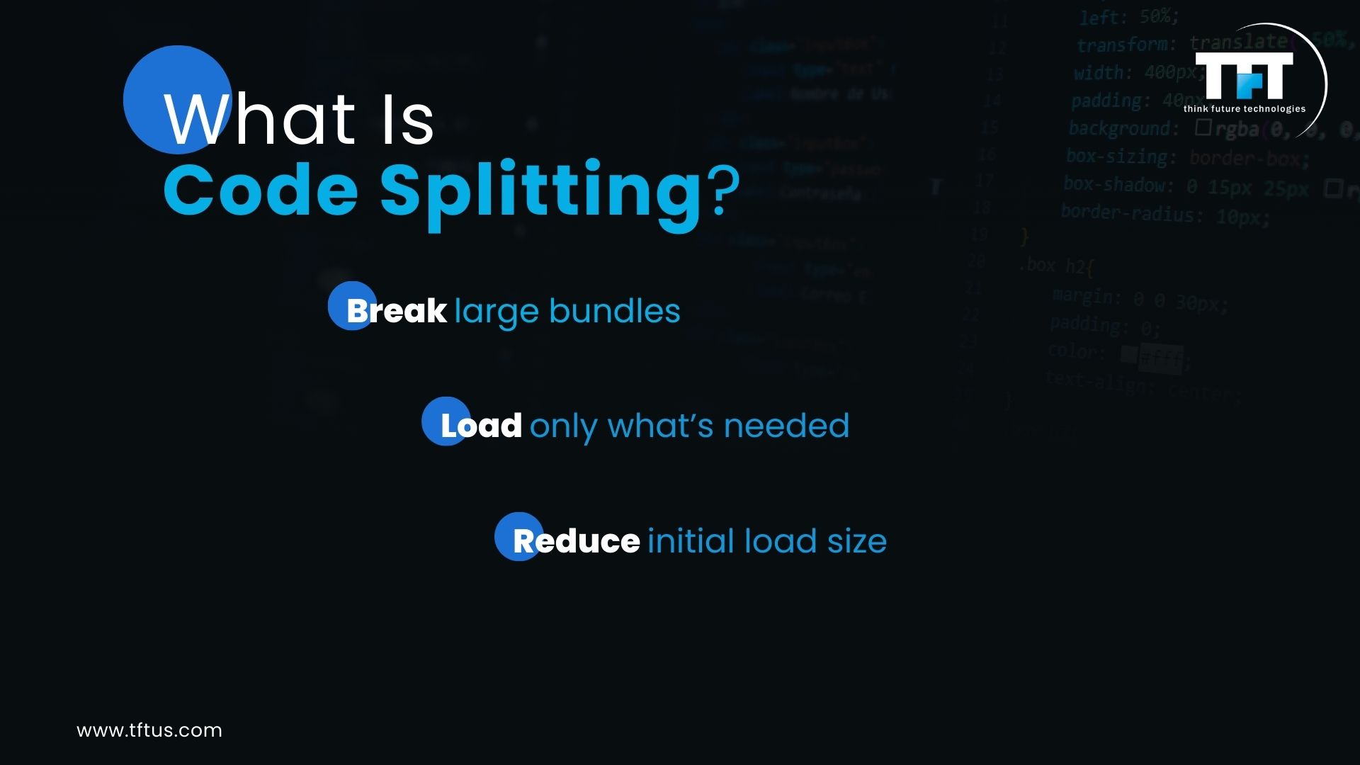 Code Splitting Benefits in ReactJS: Improve Performance & Load Speed 2 Infographic explaining why code splitting is used in React, highlighting faster load times, smoother user experience, and better mobile performance.
