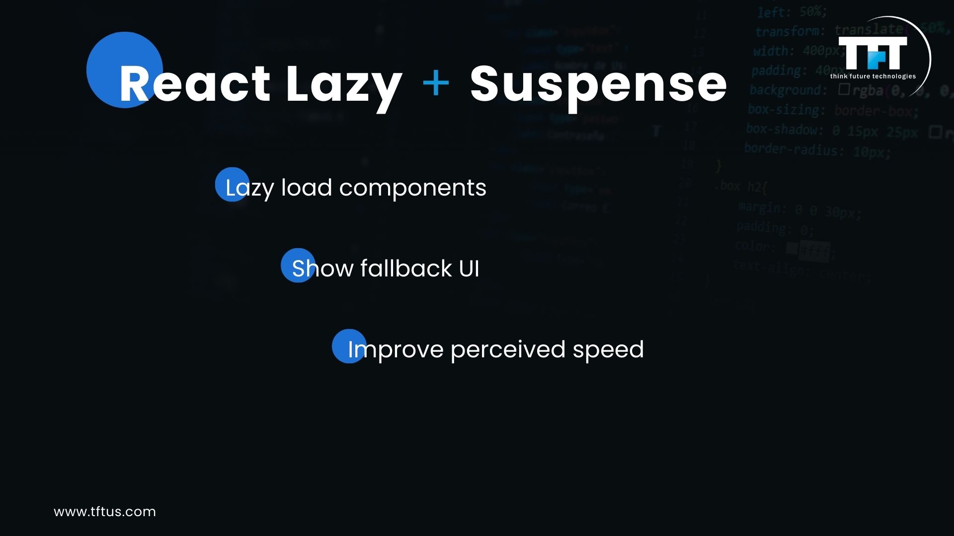 Code Splitting Benefits in ReactJS: Improve Performance & Load Speed 4 Diagram showing React Lazy and Suspense features used for lazy loading components, displaying fallback UI, and improving perceived application speed.