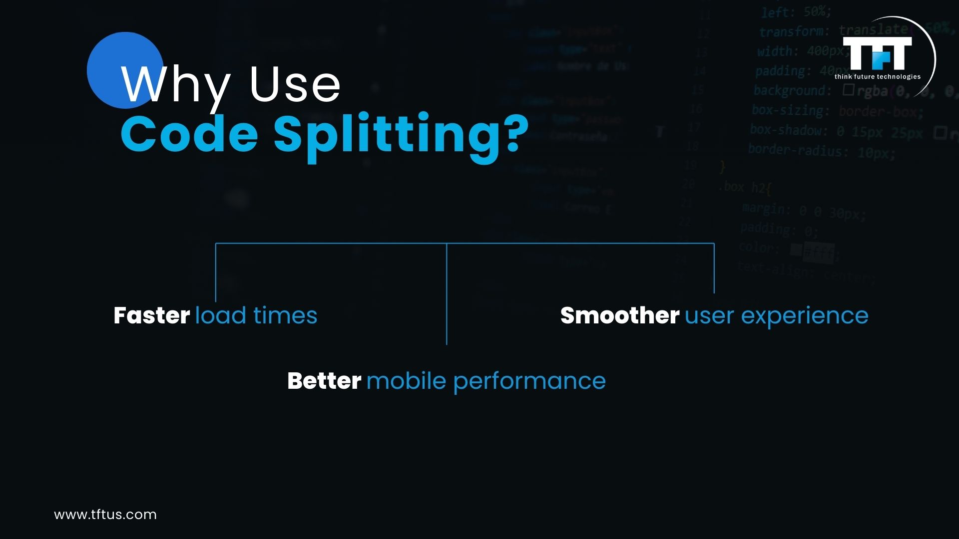 Code Splitting Benefits in ReactJS: Improve Performance & Load Speed 5 Infographic explaining why code splitting is important in React applications, highlighting benefits like faster load times, smoother user experience, and better mobile performance.