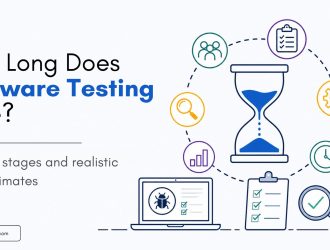 Illustration explaining software testing timelines, highlighting the factors, testing stages, and realistic time estimates required to plan and complete software testing projects.
