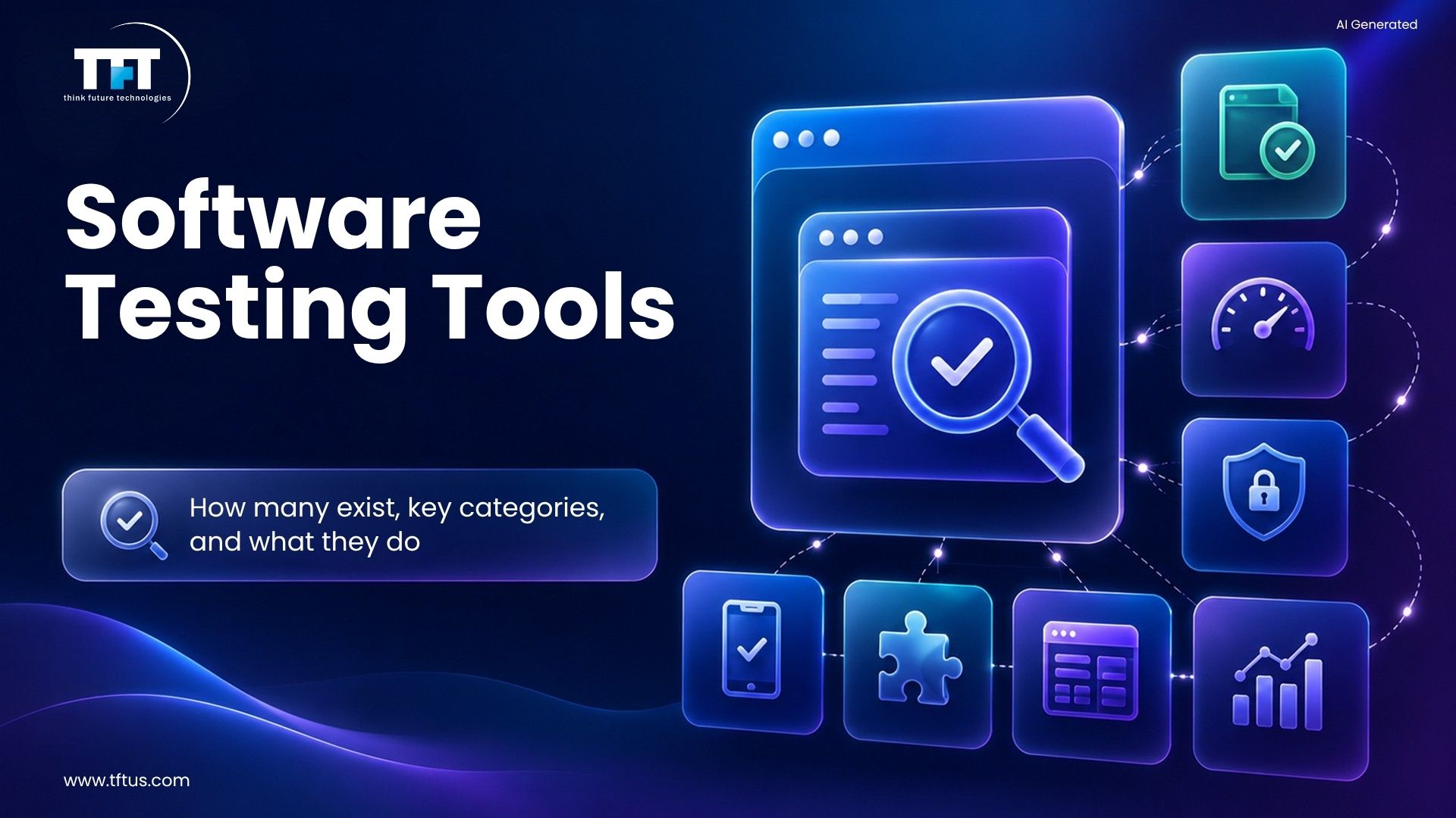 How Many Software Testing Tools Are Available? Complete List & Overview 1 Illustration showing software testing tools covering automation, functional testing, performance testing, security testing, test management, and quality assurance.