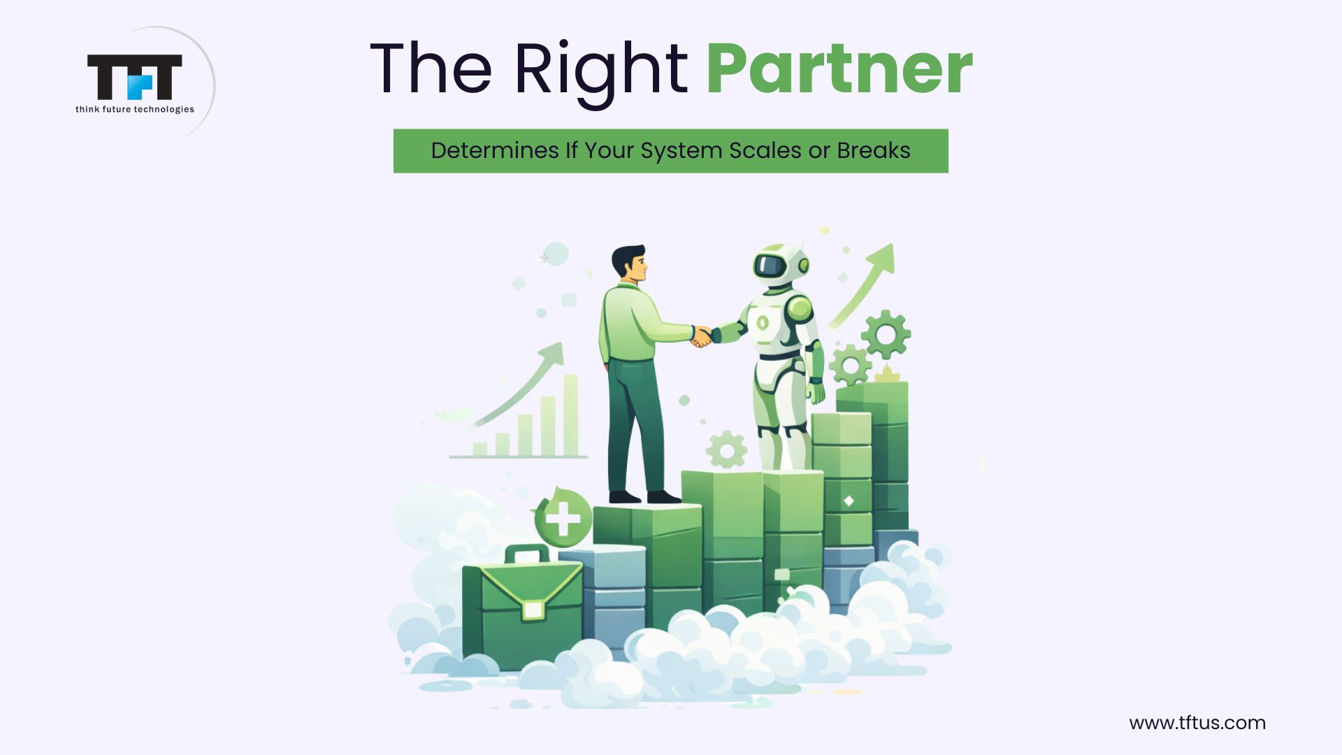 Best Angular Development Companies: Top Agencies for Secure, Scalable Web Applications 11 “Slide reading ‘The Right Partner Determines If Your System Scales or Breaks’ with a handshake on rising blocks, symbolizing growth through the right collaboration.”