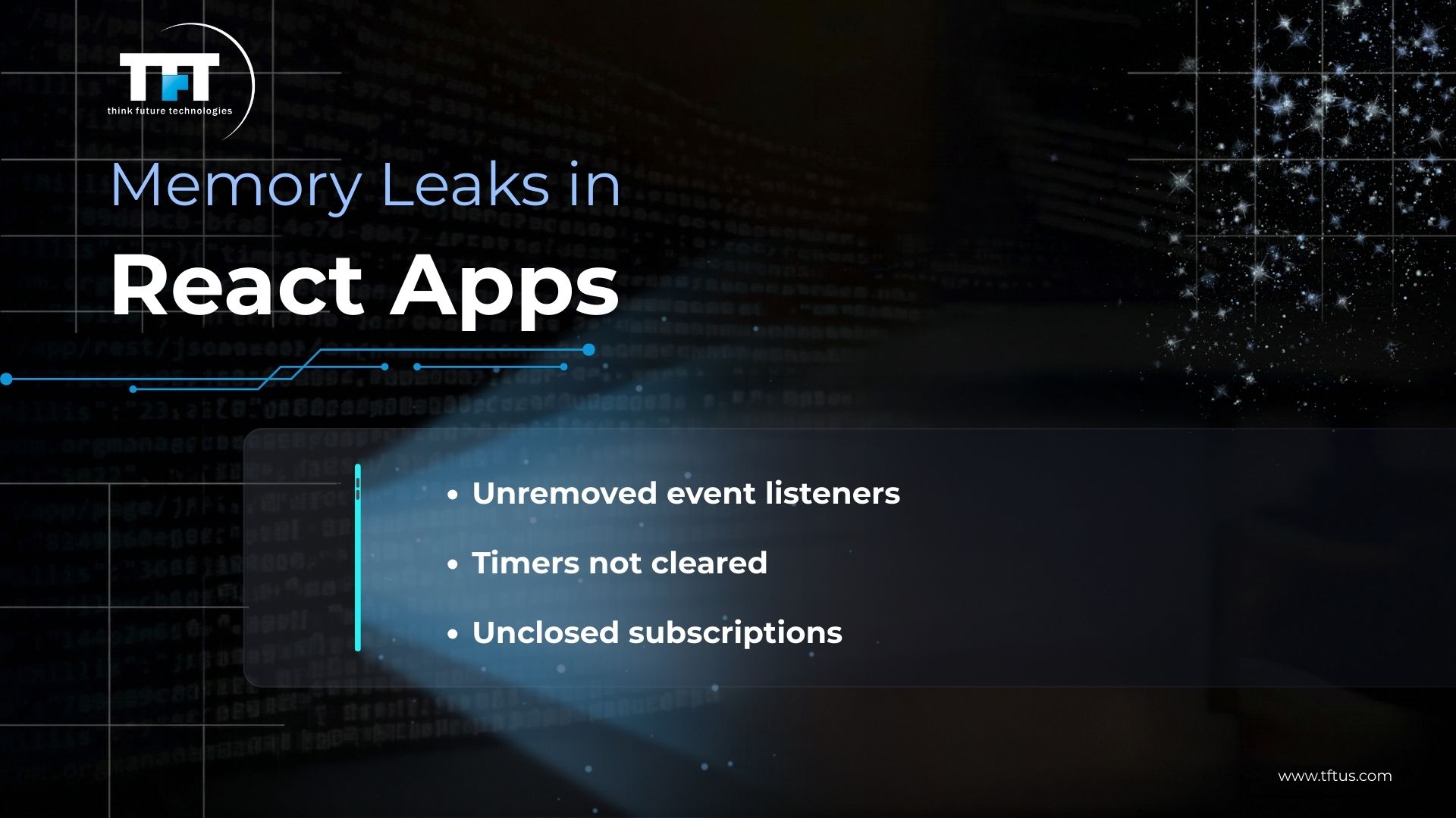Common Bugs in ReactJS Development : Causes, Fixes & Best Practices 4 Memory leaks in React apps caused by unremoved event listeners, uncleared timers, and unclosed subscriptions