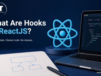 What Are Hooks in ReactJS - Simpler state, cleaner code, no classes with React logo and code editor
