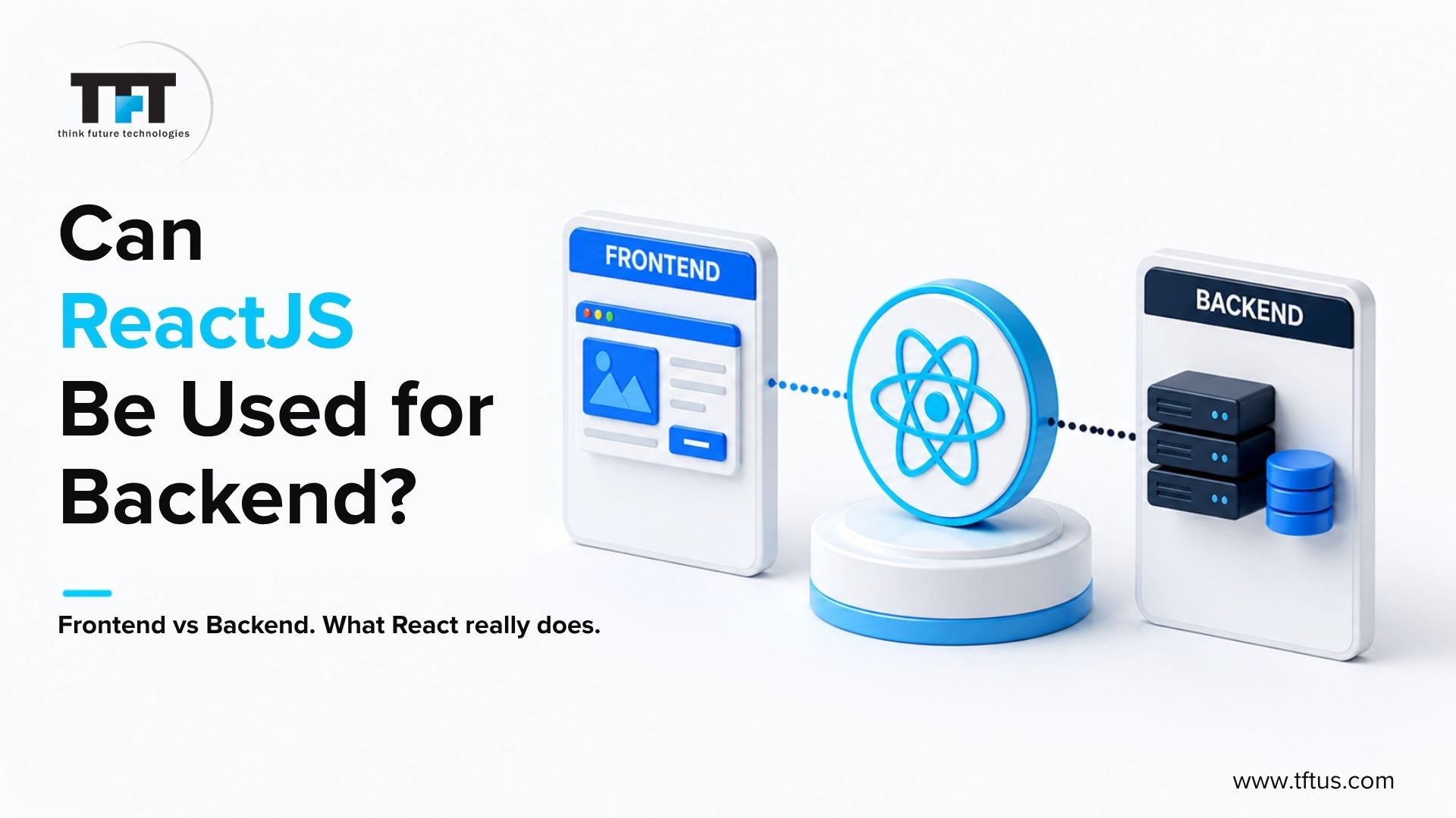 Can ReactJS Be Used for Backend: Understanding Its Role in Web Development 1 Can ReactJS Be Used for Backend - Frontend vs Backend diagram showing React connecting to server and database