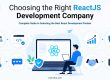 Illustration of choosing the right ReactJS development company, highlighting expertise, project quality, scalability, security, collaboration, and long-term business success
