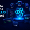 Promotional graphic titled "How to Start a ReactJS Project" by TFT US, showing a workflow arc (Setup, Initialize, Install, Run, Ready) surrounding a glowing React logo, alongside a terminal window displaying the create-react-app command.