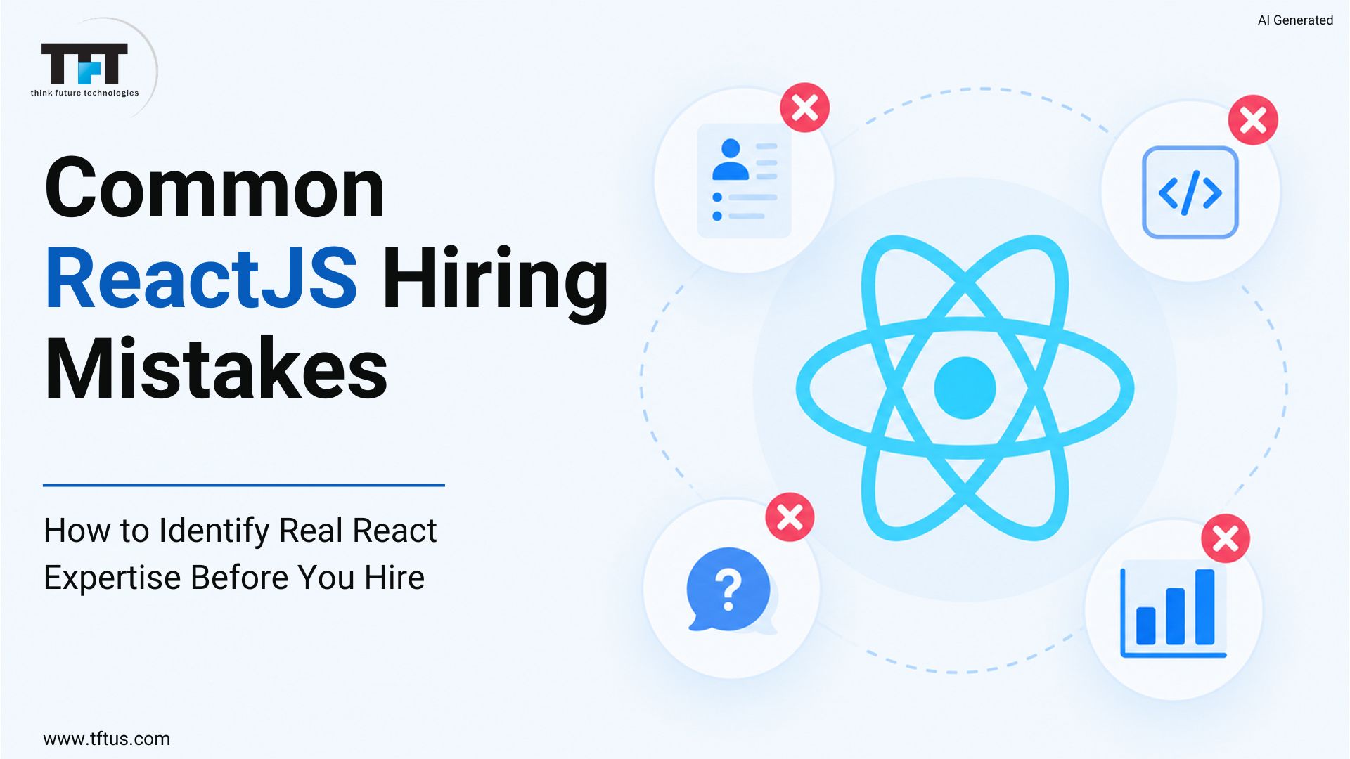 ReactJS hiring guide illustrating how to assess developer skills beyond resumes, technical interviews, JavaScript fundamentals, and real-world React expertise