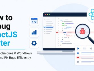 A guide infographic illustrating essential ReactJS debugging tools, techniques, performance profiling, and workflows to identify and fix bugs faster.