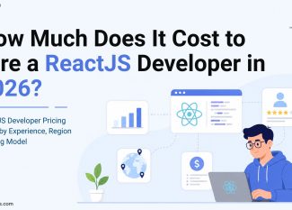 Illustration for a ReactJS developer hiring cost guide showing pricing factors based on experience level, region, and hiring model in 2026