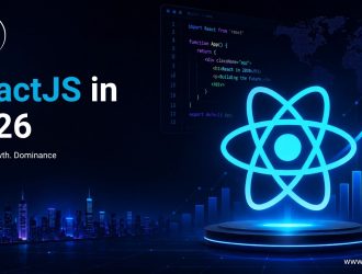 ReactJS in 2026 with global adoption, developer growth, and modern web development trends, highlighting React's expanding ecosystem and industry leadership