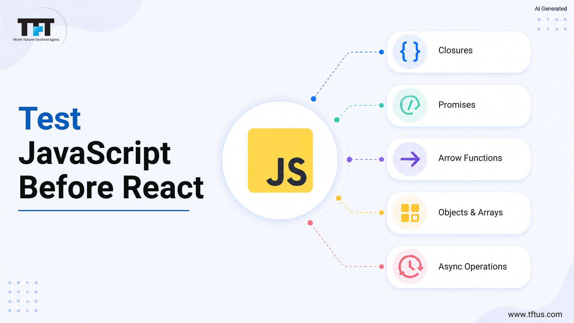 JavaScript fundamentals every React developer should master, including closures, promises, arrow functions, objects, arrays, and asynchronous programming