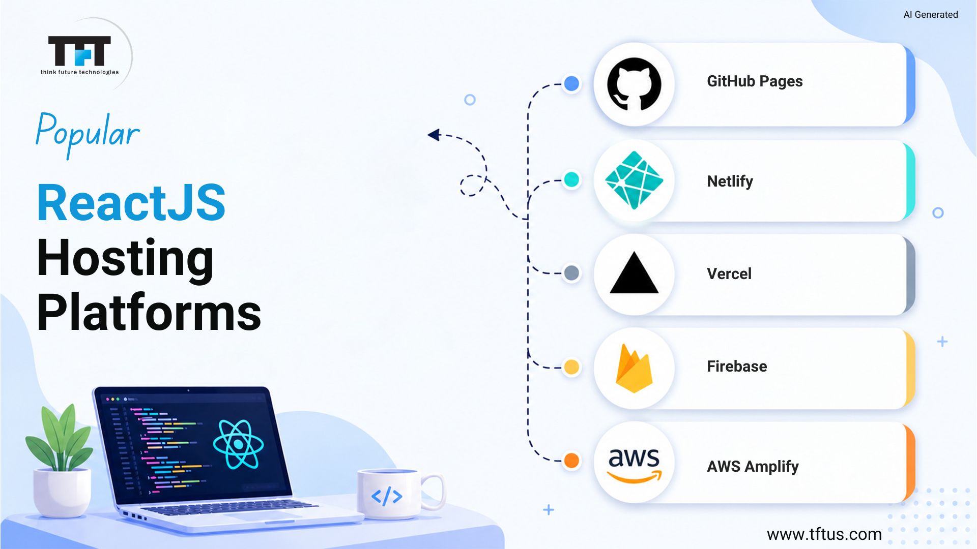 How to Deploy ReactJS App: Step-by-Step Guide for Beginners 3 Comparison of popular ReactJS hosting platforms including GitHub Pages, Netlify, Vercel, Firebase, and AWS Amplify