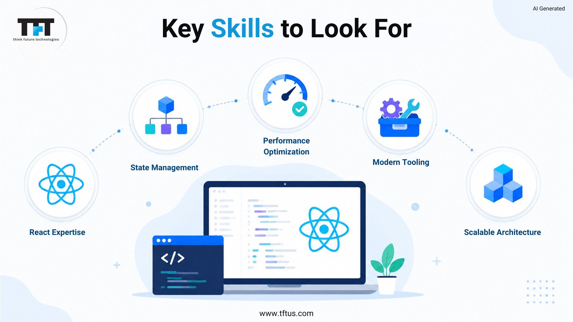 Essential ReactJS developer skills including React expertise, state management, performance optimization, modern tooling, and scalable application architecture