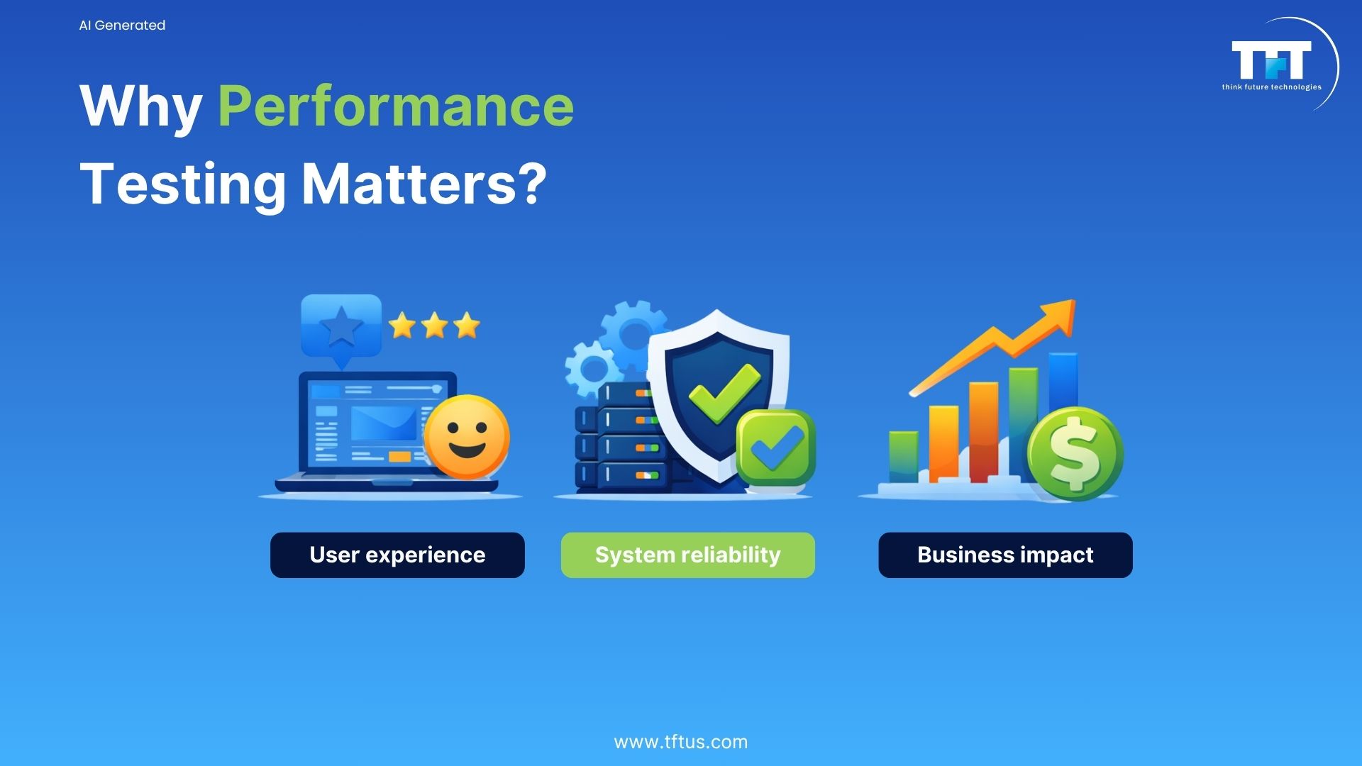 Performance Testing Of SaaS-Based Application 3 Illustration showing why SaaS performance testing is essential for improving user experience, ensuring system reliability, and maximizing business performance.