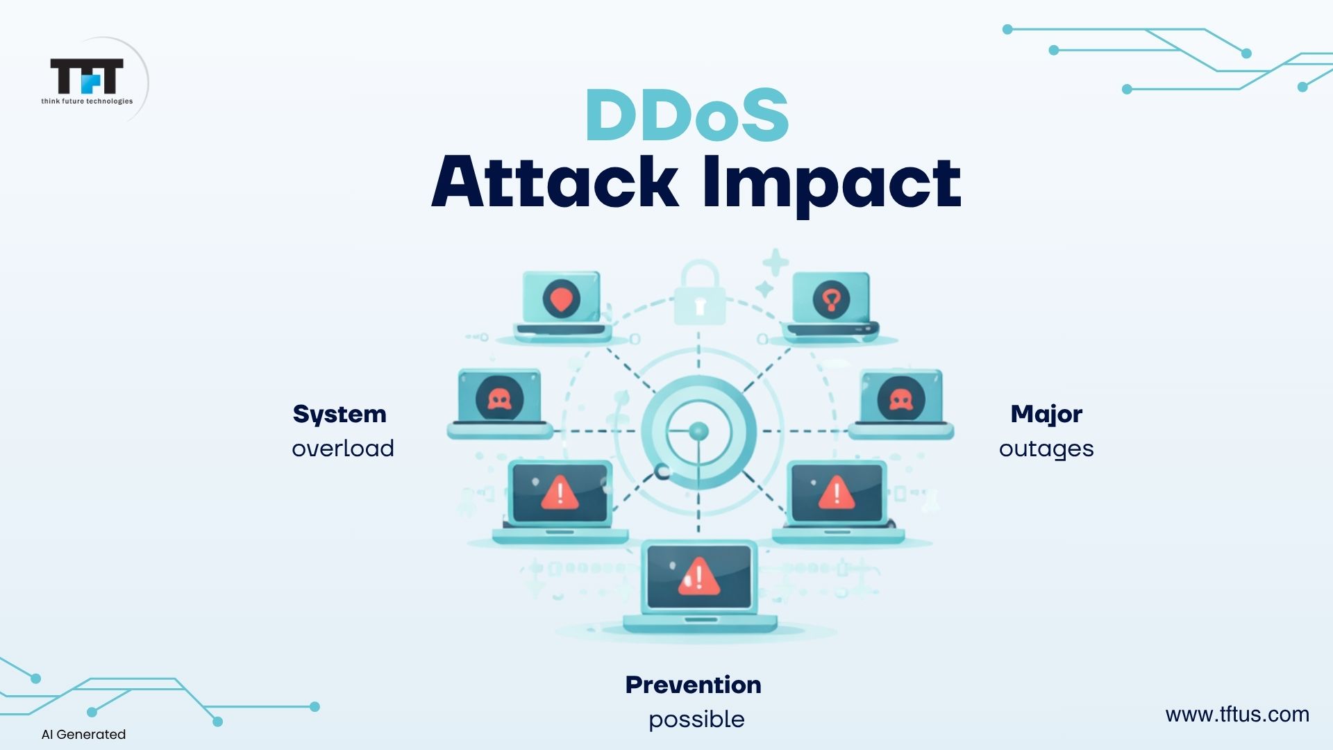 Real-World Examples of Penetration Testing Success Stories: How It Can Save Your Business 4 Illustration depicting the impact of DDoS attacks, showing how overloaded systems can cause widespread outages and how proactive security testing can help reduce risks.