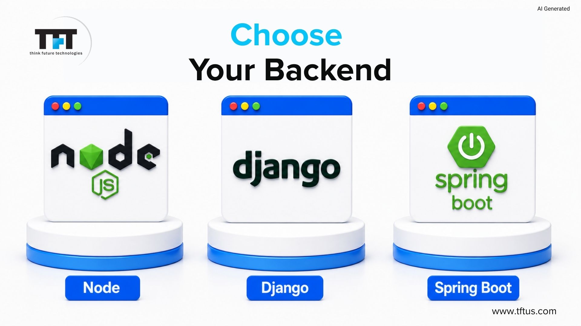 Popular backend technologies for ReactJS applications including Node.js, Django, and Spring Boot for building scalable APIs and server-side functionality