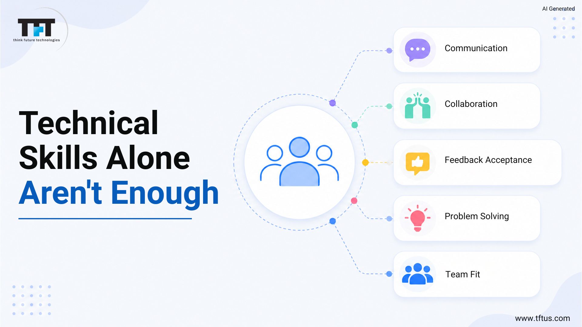 Essential soft skills for React developers including communication, collaboration, feedback acceptance, problem solving, and strong team fit