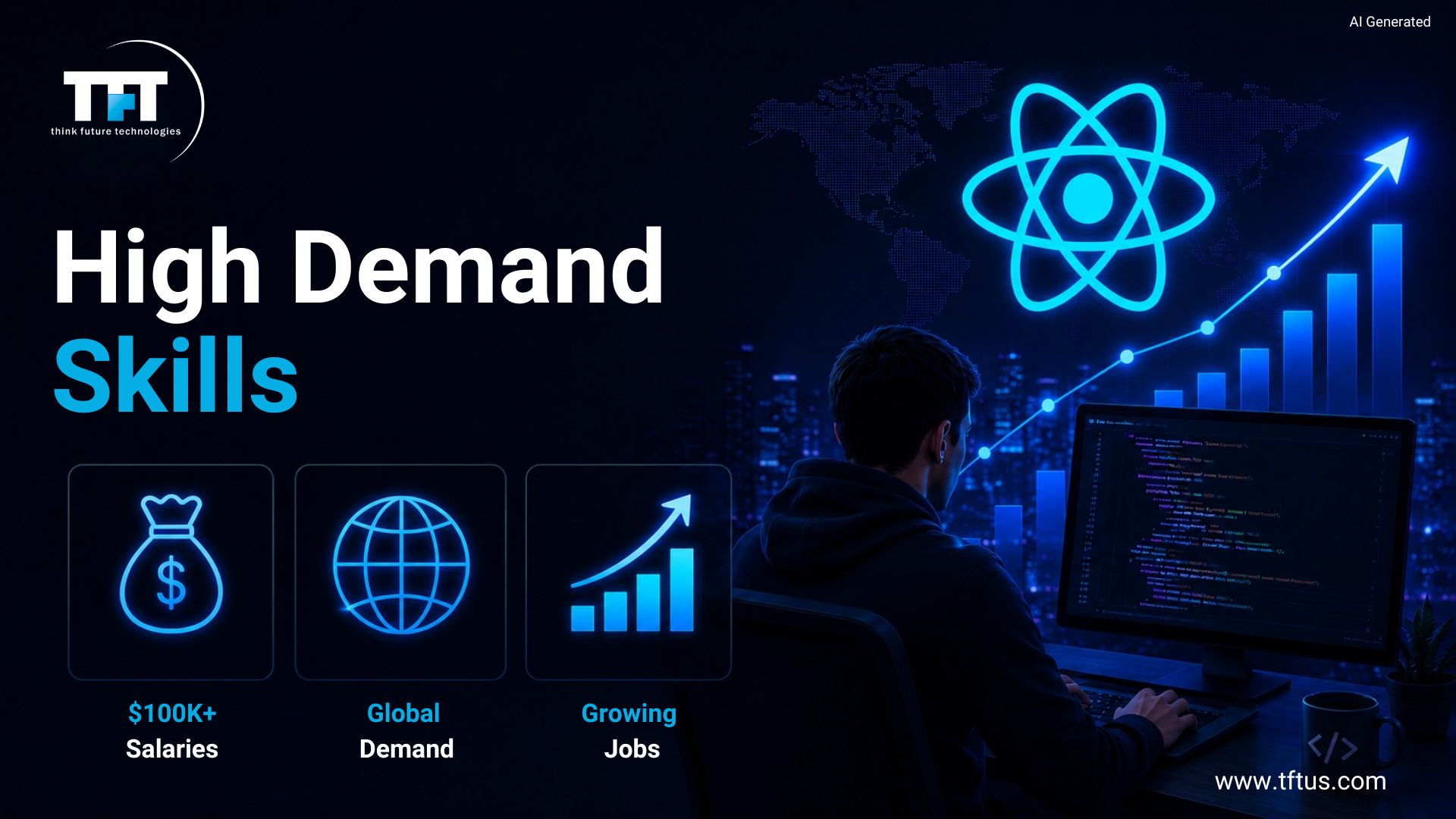 High-demand ReactJS skills with growing global job opportunities, competitive developer salaries, and increasing demand for React expertise