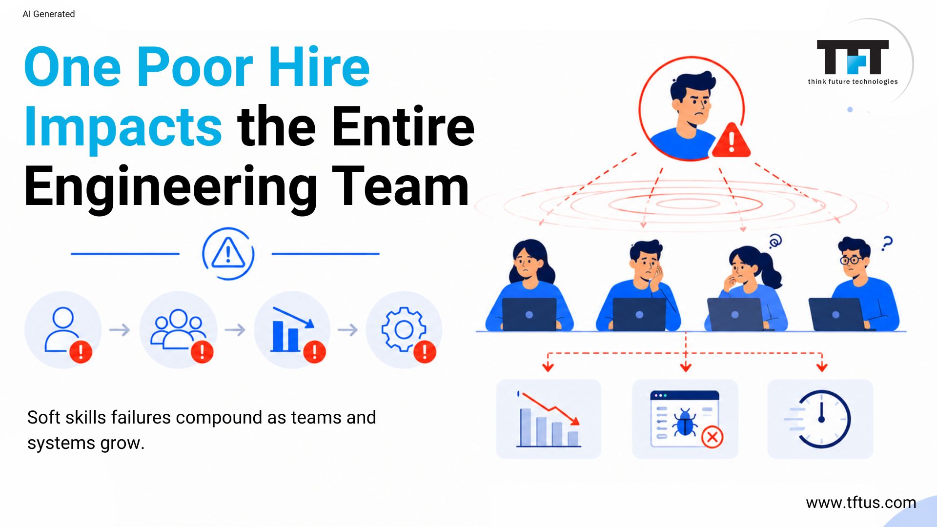 Evaluating Soft Skills in ReactJS Developers: A Complete Guide for Tech Recruiters 11 A poor hiring decision can negatively impact engineering productivity, collaboration, software quality, and delivery timelines across the entire ReactJS development team.