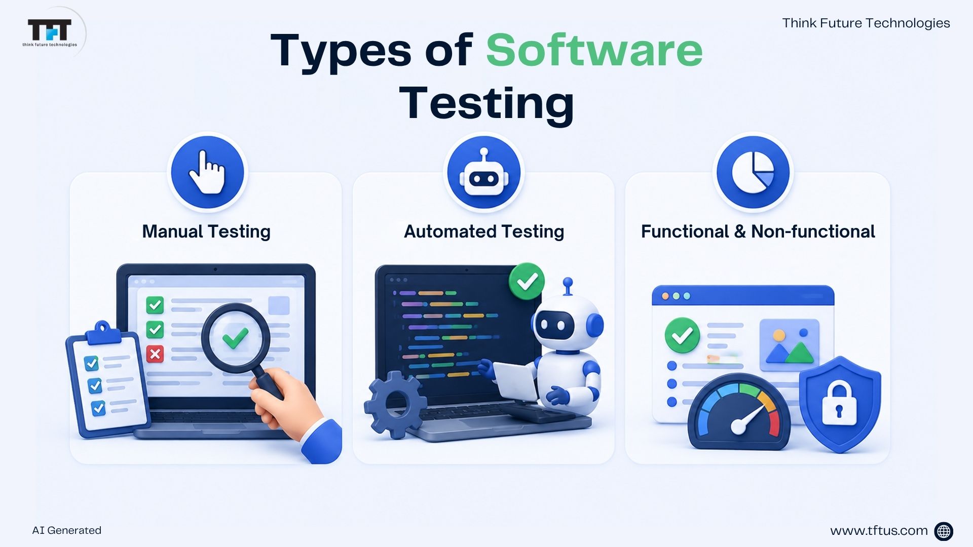 What Is Software Testing? Definition, Types & Importance Explained 6 Comparison of different types of software testing, including Manual Testing, Automated Testing, and Functional & Non-functional Testing.