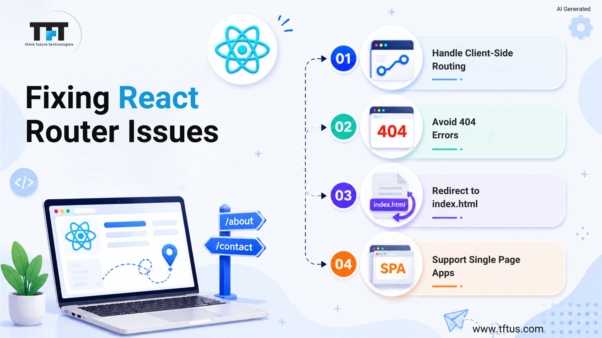 How to Deploy ReactJS App: Step-by-Step Guide for Beginners 6 Solutions for fixing React Router issues by handling client-side routing, avoiding 404 errors, redirecting to index.html, and supporting single-page applications