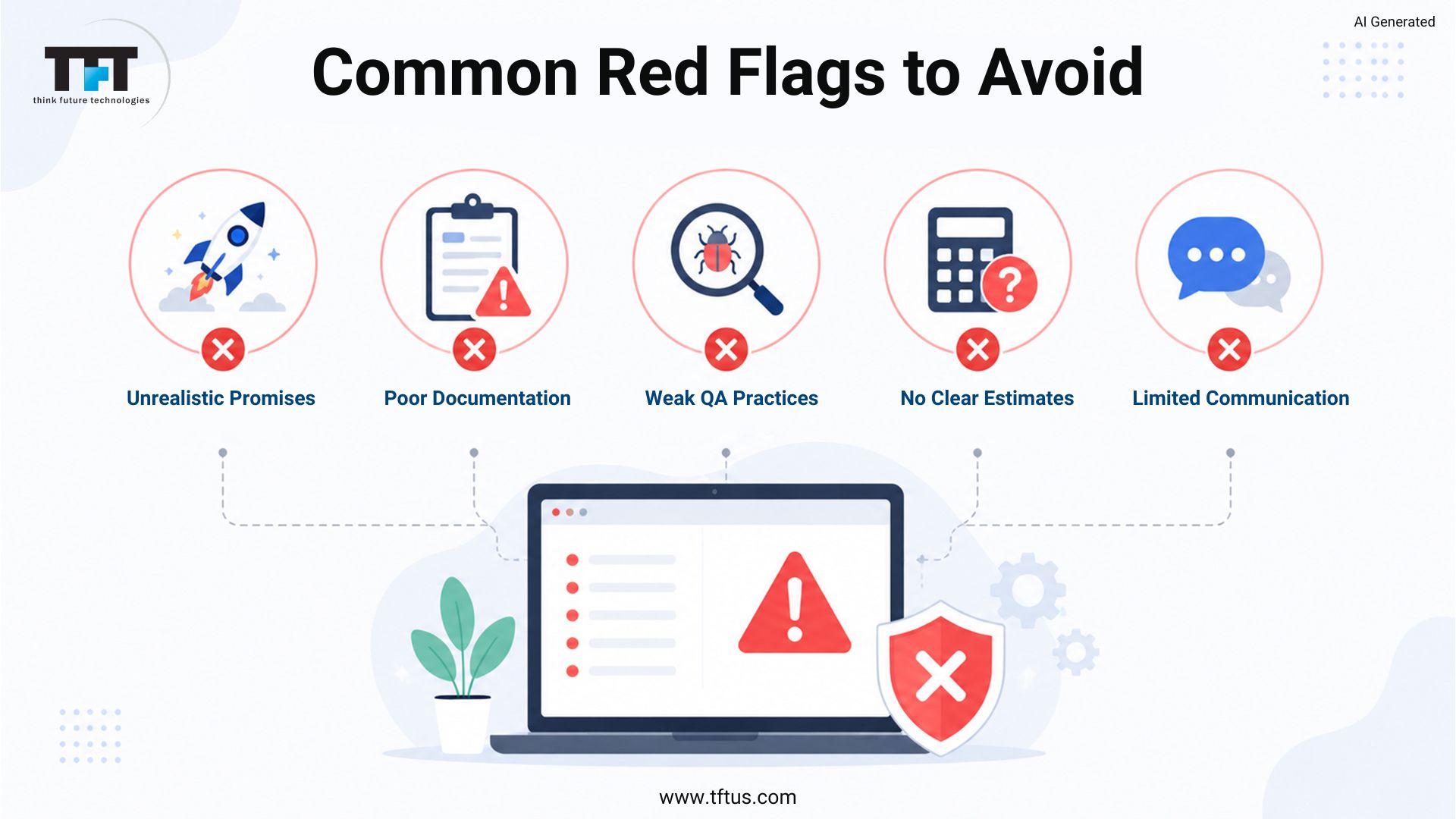 Common warning signs when hiring ReactJS developers, including unrealistic promises, poor documentation, weak QA practices, unclear cost estimates, and limited communication