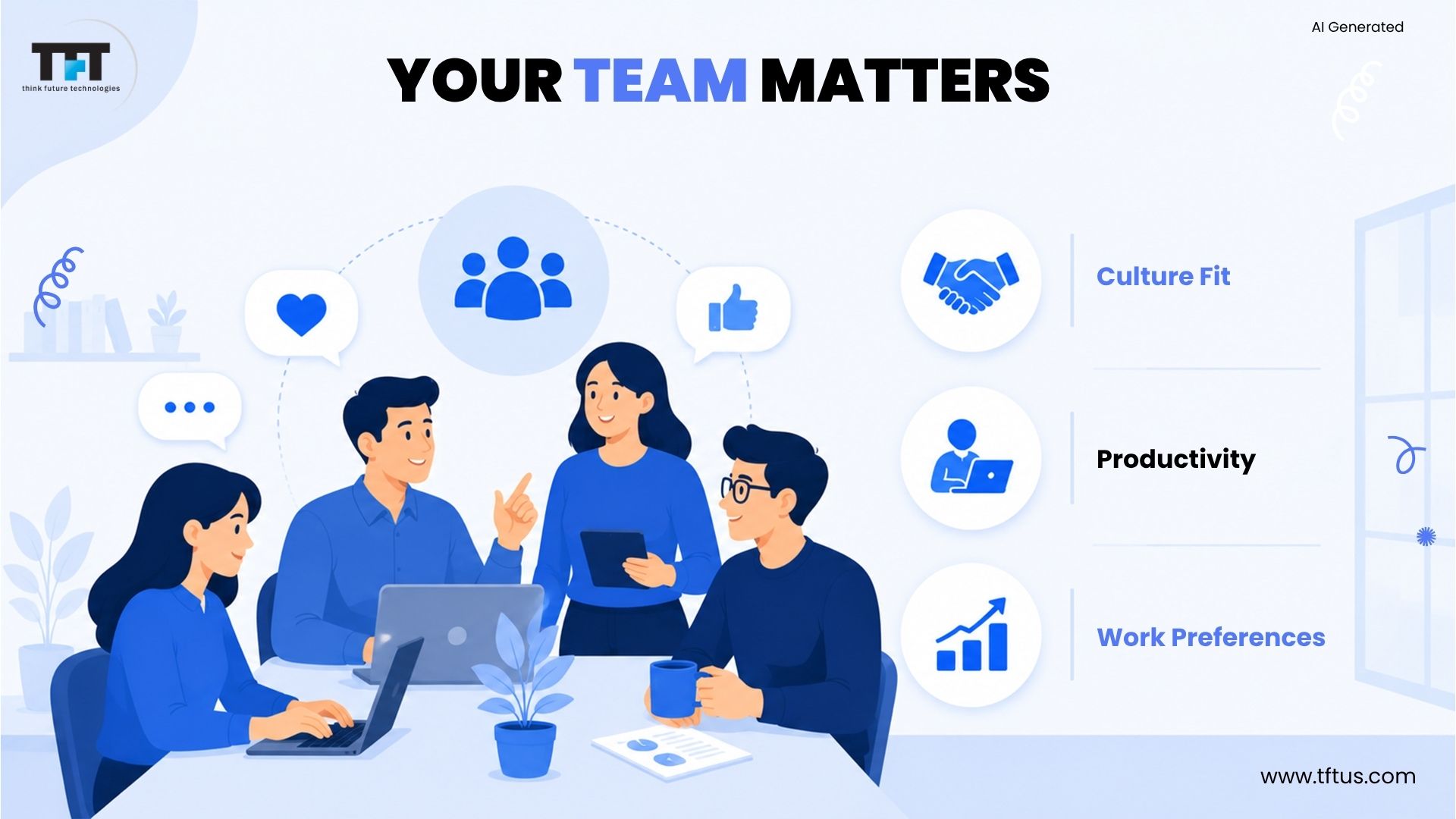 Illustration emphasizing the importance of team dynamics, culture fit, productivity, and work preferences when selecting the most effective testing approach.

