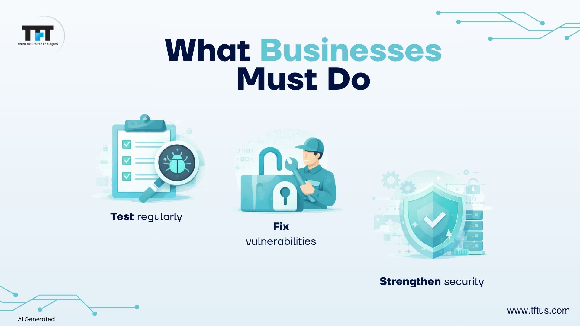 Real-World Examples of Penetration Testing Success Stories: How It Can Save Your Business 6 Illustration outlining penetration testing best practices, including regular security assessments, fixing identified vulnerabilities, and continuously strengthening security.