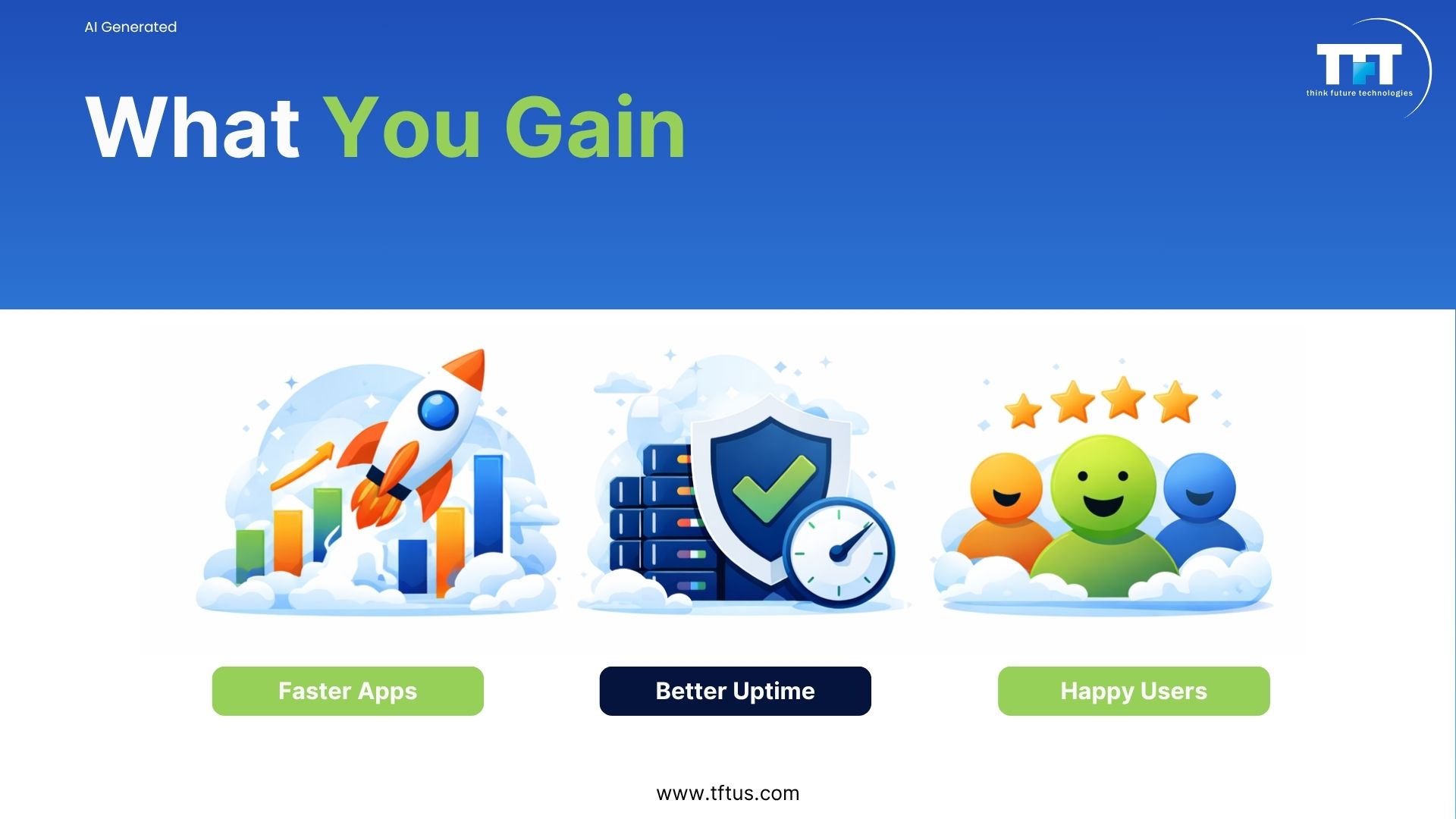 Performance Testing Of SaaS-Based Application 7 Illustration summarizing the benefits of SaaS performance testing, including faster application performance, improved uptime, and enhanced user satisfaction.