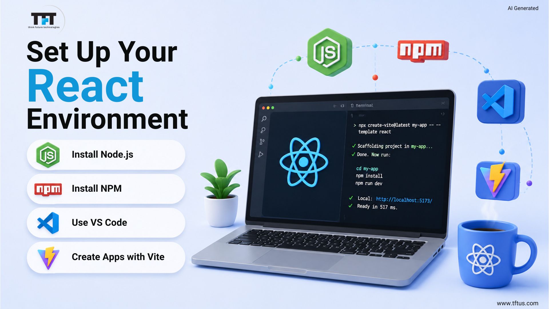 Infographic listing prerequisite skills for React: HTML, CSS, JavaScript ES6+, and Flexbox and Grid
