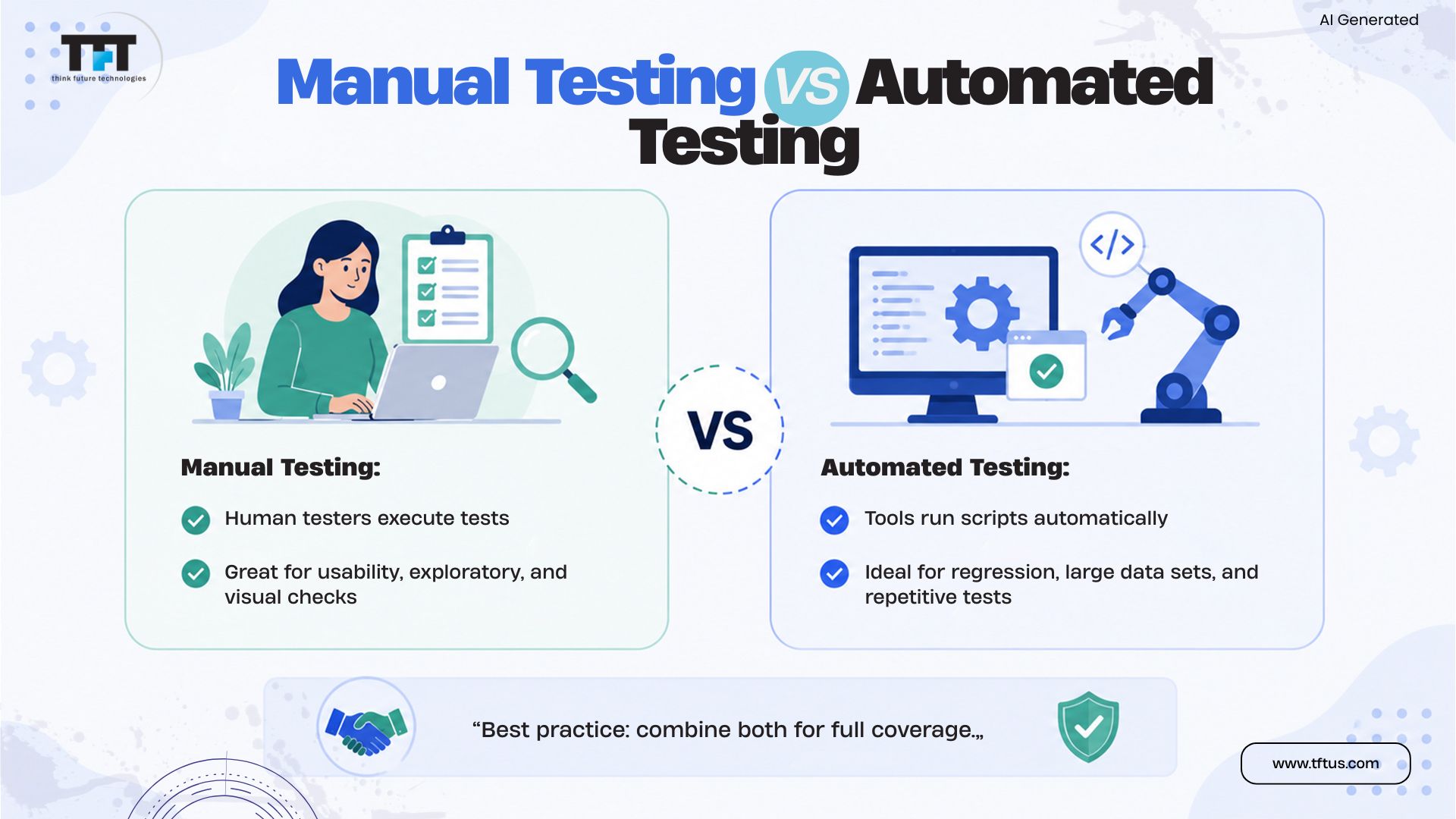 How Many Types of Testing in Software Testing? Complete List & Guide 4 Manual testing versus automated testing, comparing human testers with automated tools for repetitive and regression testing