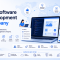 Top software development company illustration featuring custom software development, mobile app development, cloud solutions, QA testing, enterprise software, experienced developers, and scalable digital transformation services