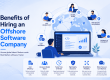 Benefits of hiring an offshore software company illustration featuring global talent, cost savings, faster software delivery, scalability, quality assurance, and offshore software development services
